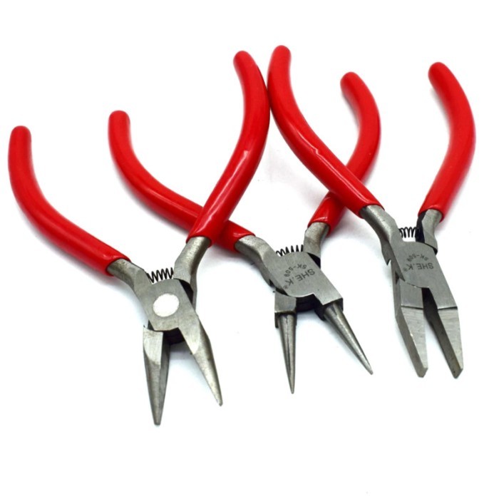 Steel DIY Jewelry Tool Set Round Nose Plier Wire-Cutter Pliers and Flat Plier with Red Handle
