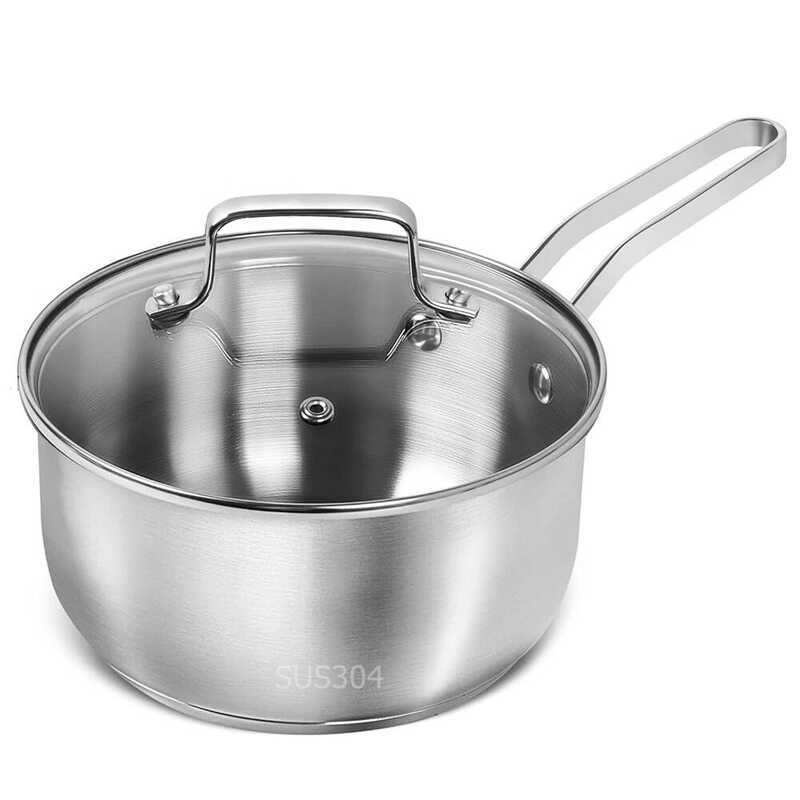 C 304 Stainless Steel Saucepan 1Qt Induction Sauce Pan With Glass Strainer Lid Stainless Steel Sauc