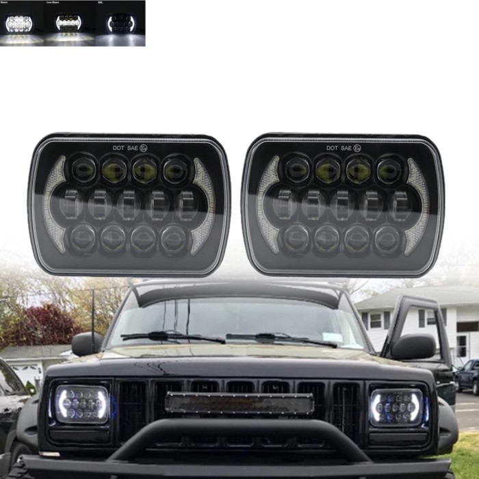 Universal 7x6 "5X7" LED Hi-Lo beam Square headlights White DRL For Jeep Cherokee XJ Wrangler YJ Mot