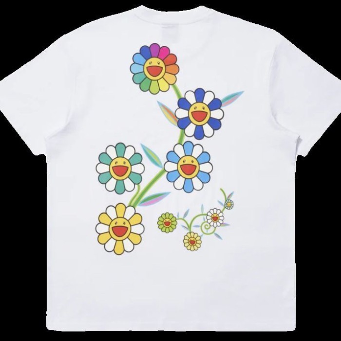 Murakami Takashi x BLACKPINK ลายพิมพ์ดอกไม้ เสื้อยืดแขนสั้นผู้ชาย ทรงคลายสำหรับหน้าร้อน