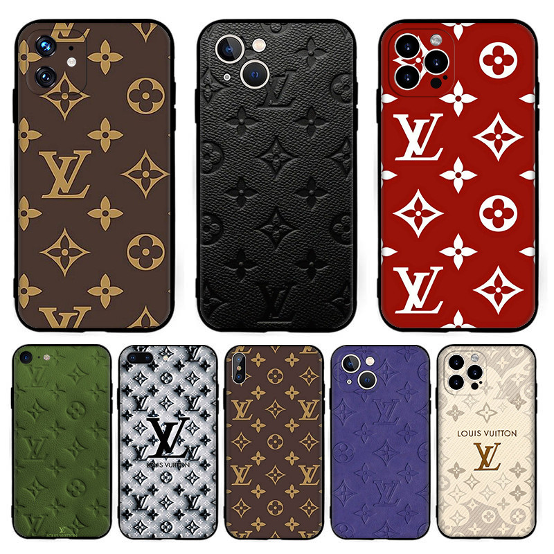 เคสโทรศัพท์ซิลิโคนสีดํา LV สําหรับ iPhone 14 15 16 Pro Plus Max