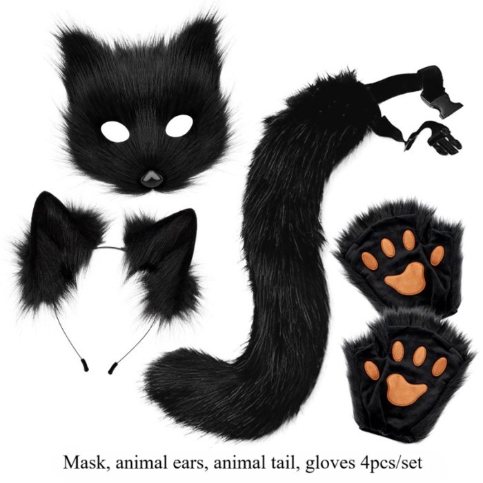 Halloween Plush Fox Mask Set Animal Claws Simulated Fox Ears Headband Tail Animal Tail Accessories
