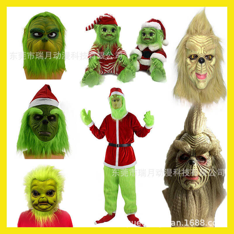 คริสต์มาส Despicable Green Hair Monster Mask Latex Christmas Monster Headgear Greench Mask Funny cos