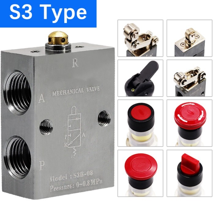 S3B/C/D/Y/R/S3L/V/S3PL/PP/PF/PM/HS-M5/06/08 Roller type Mechanical valve switch Pneumatic 3/2 Way C