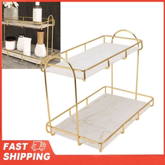 Bathroom Shelf Gold White 2 Tier Shampoo Storage Rack Anti Slip Makeup Shelf Shower Corner Shelves