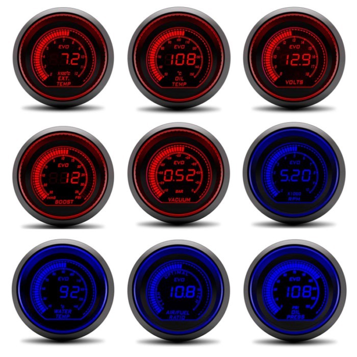 AD 2" 52mm Red&Blue Dual Led 12V Car Gauge Boost/Water Temp/Oil Temp/Oil press/Volt/Tachometer/Vacu
