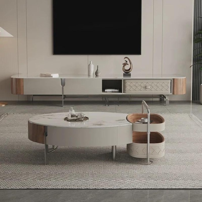 Nordic light luxury microcrystalline stone coffee table TV cabinet new oval coffee table