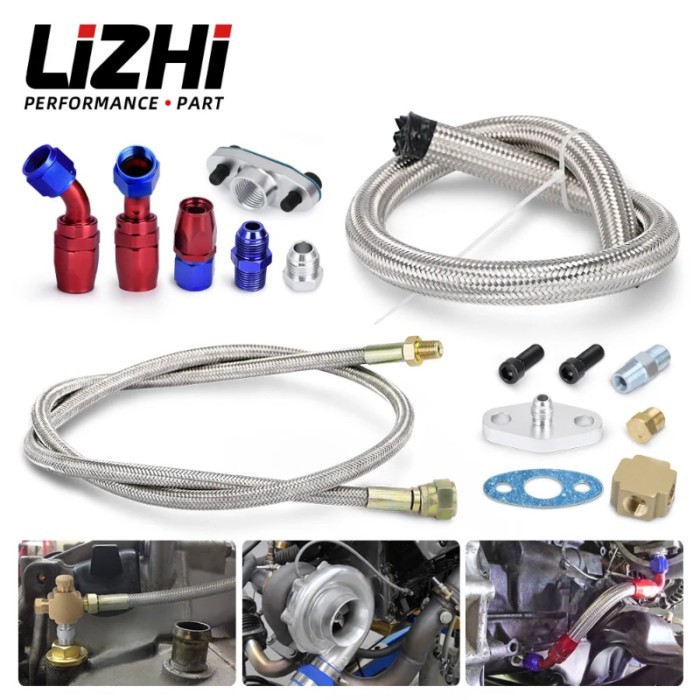 LIZHI RACING - T3 T4 T3/T4 T70 T66 TO4E Turbo Oil Feed Line Oil Return Line Oil Drain Line Kit  LZ-