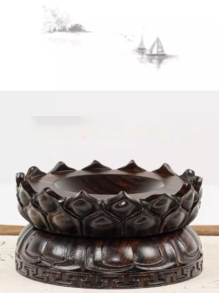 Solid wood rotatable crystal ball base spherical raised base Feng Shui ball egg carving gourd curve