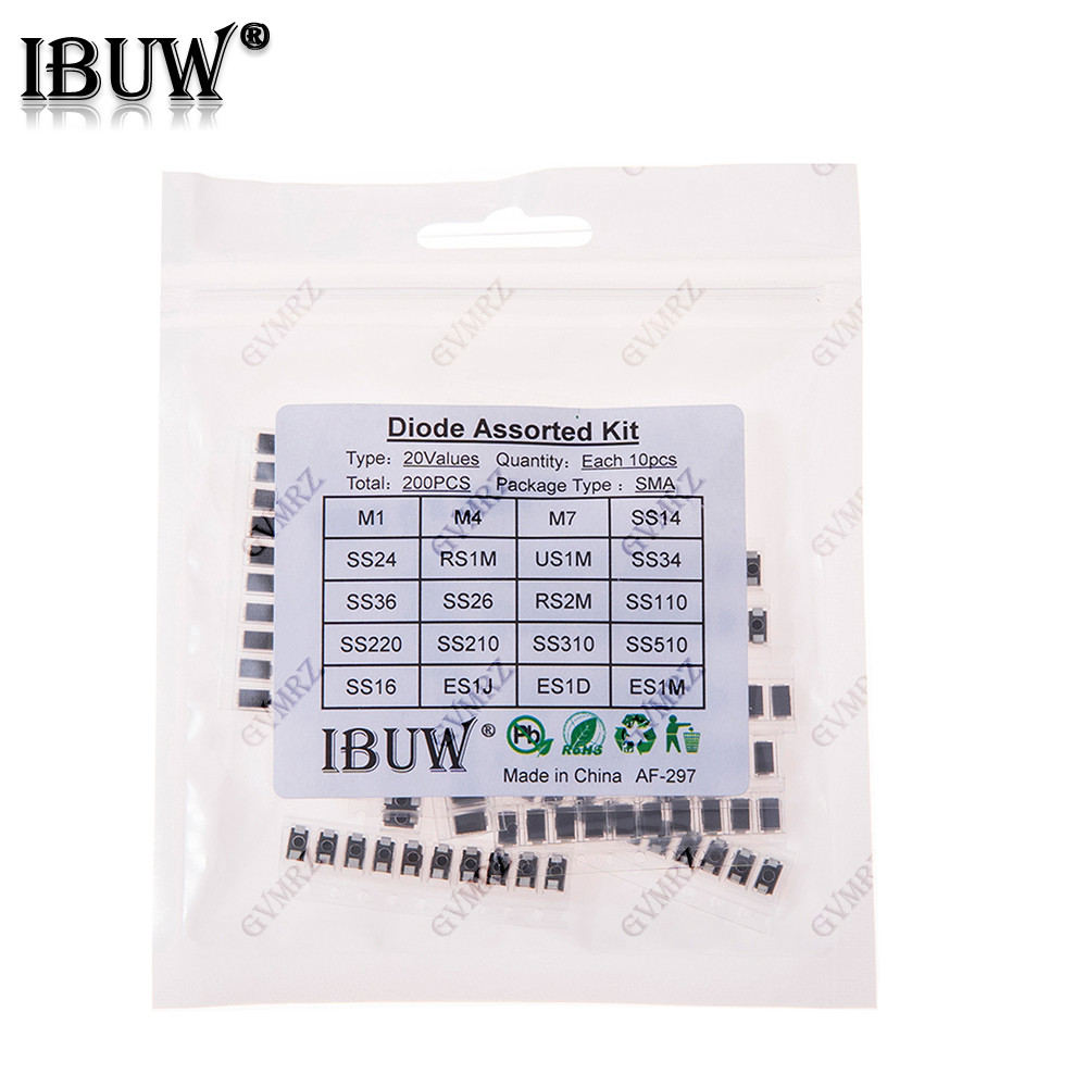 200PCS 20Values SMA Diode Assorted Kit M1 M4 M7 SS14 SS24 สําหรับโครงการการตรวจสอบอิเล็กทรอนิกส์