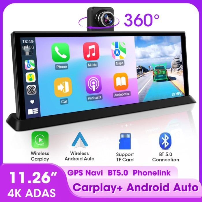 10/11.26" 360° Rotating Dash Cam 4K ADAS Stereo,Wireless CarPlay Android Auto ADAS DVR Bluetooth Mo