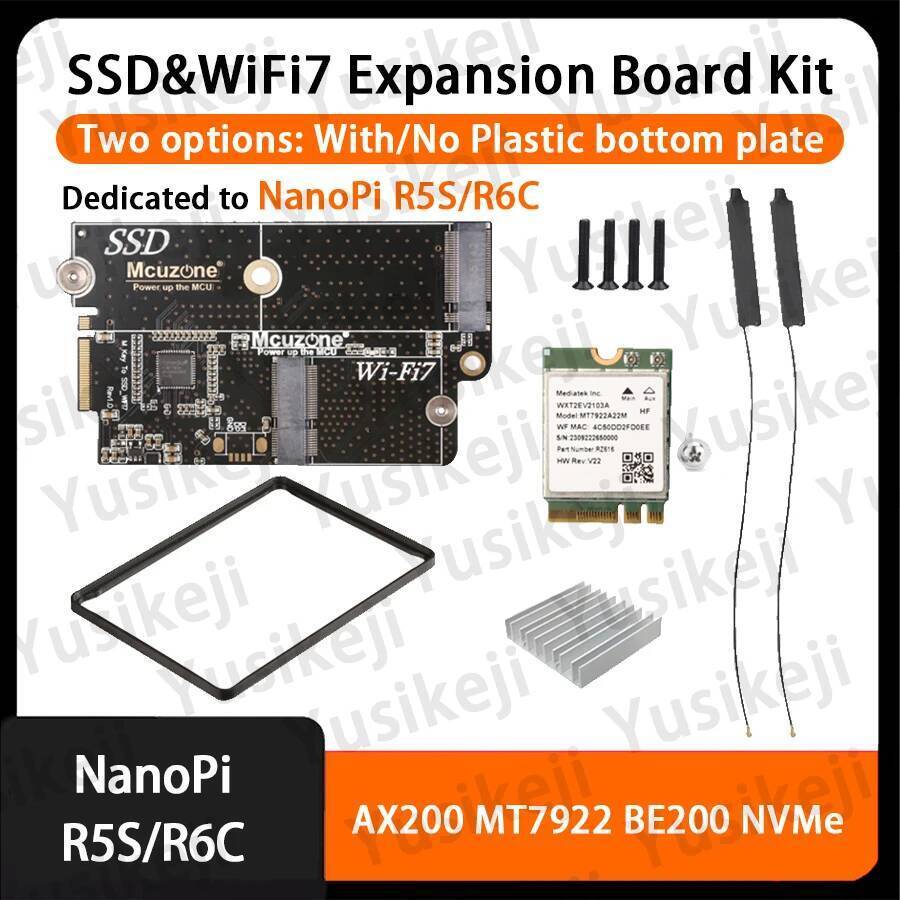 NanoPi R5S R6C Special NVME SSD และ WiFi7 การ์ด BE200, MT7922, AX200 RTL8822CE, debian