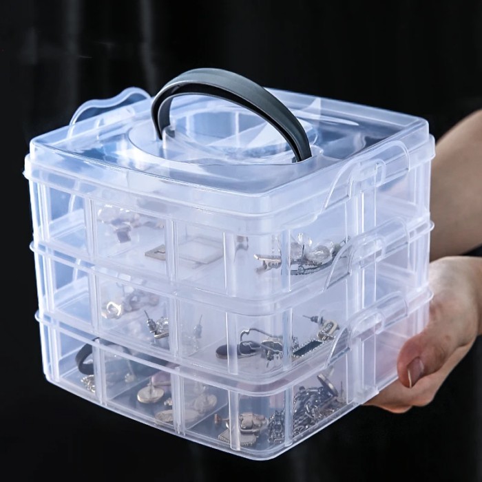 3 Layers 18 Compartments Plastic Storage Box Clear Organizer Multifunction Empty Box Sewing Tools J