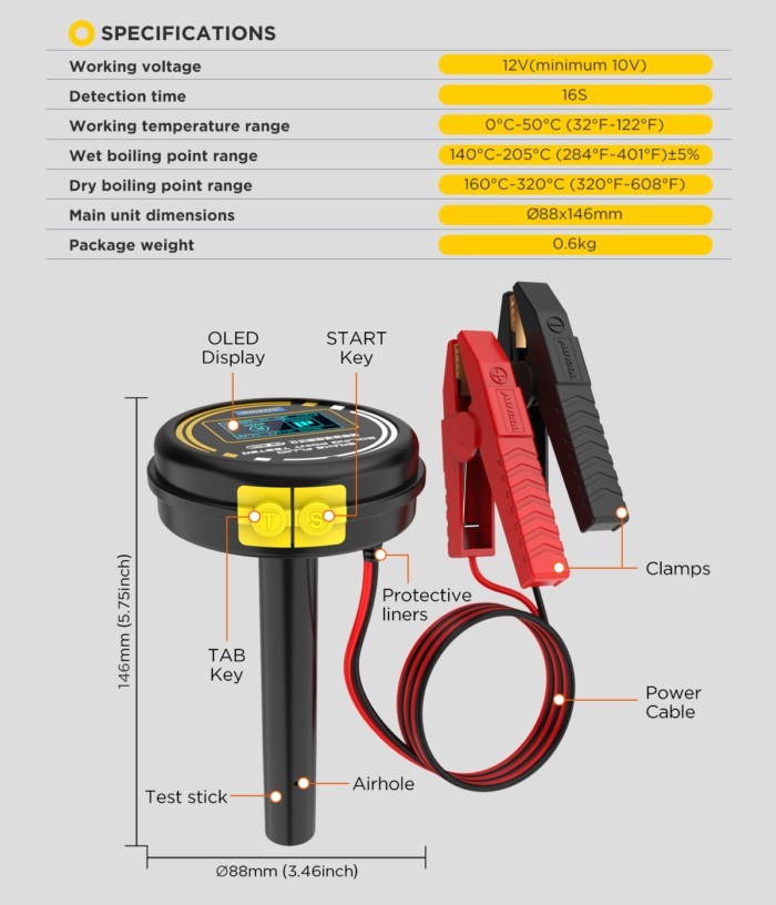 AUTOOL AS506 Brake Fluid Boiling Point Tester Detector Universal Brake Fluid Tester Tool Wet And Dr