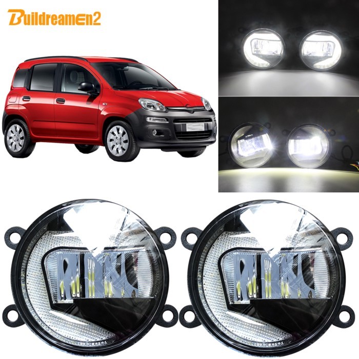 Buildreamen2 For Fiat Panda 2012 2013 Car LED Projector Fog Light + Daytime Running Light White H11