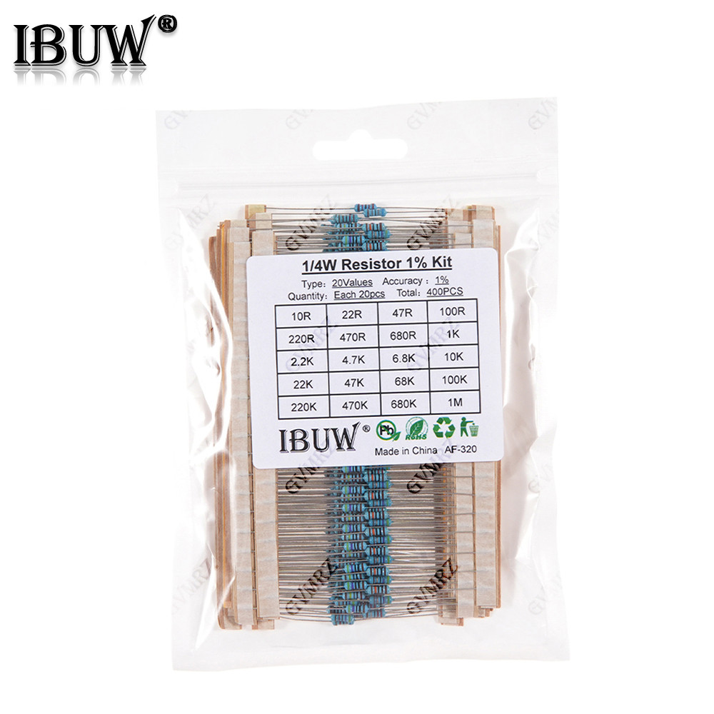 1/4W 1/2W 1W 2W 3W ความต้านทานชุด 1% โลหะฟิล์ม Resistor Assortment Kit 1K ~ 820K 0.1R ~ 750R 10K