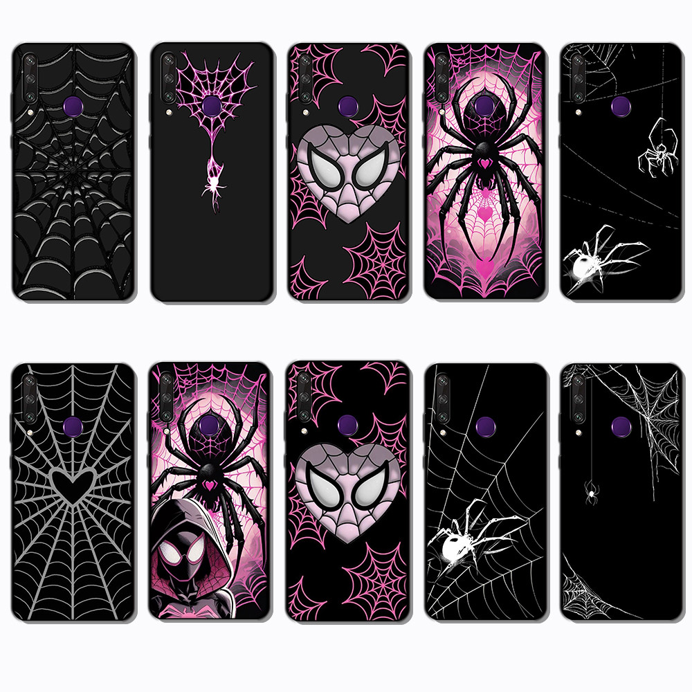 สําหรับ Huawei Y6P Y7A Y8P Y9A Y5 Y6 Prime spider web กรอบสีดํายืดหยุ่น TPU Soft Case | กันรอย & ติด