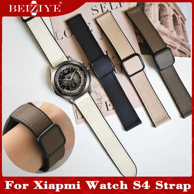 C สายนาฬิกาหนังสำหรับ Xiaomi Watch S4 Sports Strap Leather Watchband Mi Watch S4 สายนาฬิกาข้อมือ Ma