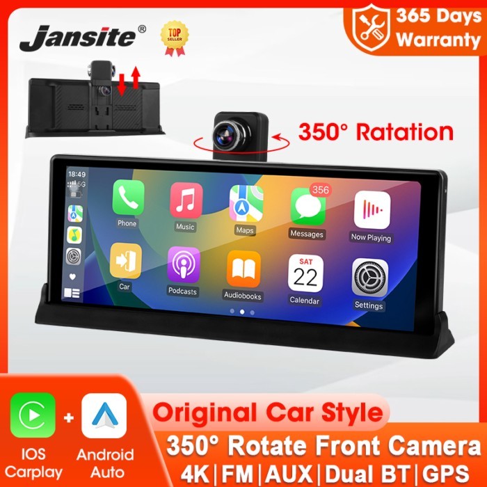 Jansite 4K Car DVR Rotatable Lens Dash Cam Rearview Camera Wireless Carplay Android Auto Ai Screen