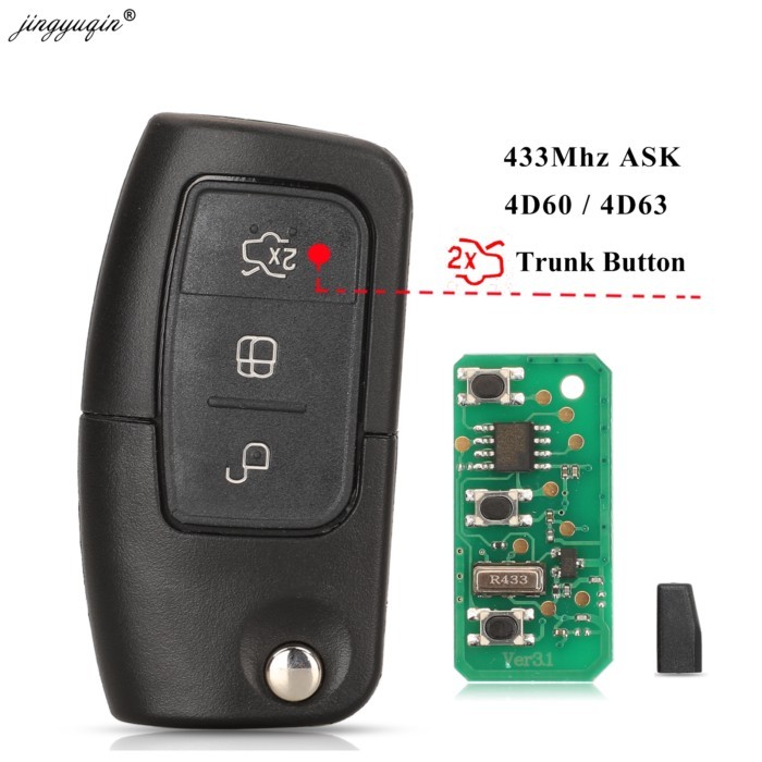 jingyuqin 3 Button 433MHZ 4D60/ 4D63 Chip Car Remote Flip Key For Ford Fusion Focus Mondeo Fiesta G