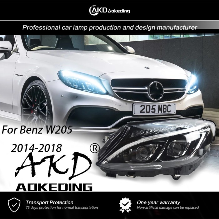 AKD For Benz W205 Head Lamp C260 C300 2014-2018 DRL H7 LED Bi Xenon Bulb Assembly Upgrade Dynamic S
