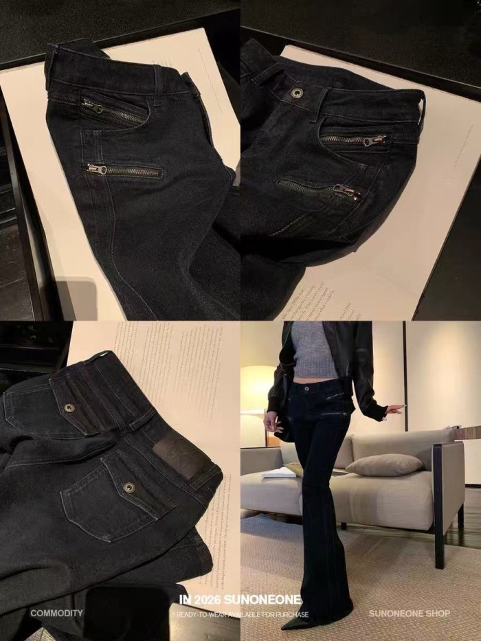 กางเกงยีนส์ผู้หญิงสไตล์อเมริกันย้อนยุค เอวต่ำ สไตล์ผอม เหมาะสำหรับฤดูหนาว และเป็นกางเกงขายาวตามแฟชั่นเอเชีย - รูปที่ 4