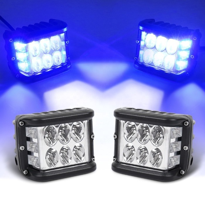 OVOVS Dual Color Side Shooter Flashing Work Light Blue Strobe Light 30W 4 inch Led Work Light for O