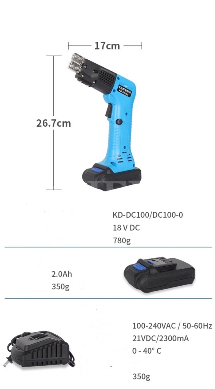 KD-DC100 Air-cooled Electric Hot Knife Handheld lithium Battery Hot Knife Cutting Cloth Rope Hot Me