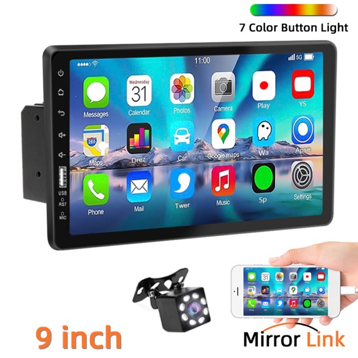 9 Inch Car Radio 1 Din MP5 Multimedia Player Touch Screen FM ISO Power Aux Input Bluetooth USB Mirr
