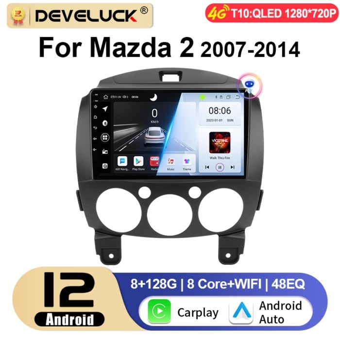 Android 12 Car Radio For MAZDA 2 Mazda2 2007-2014 GPS Navigation Carplay Auto 2 Din Stereo intellig