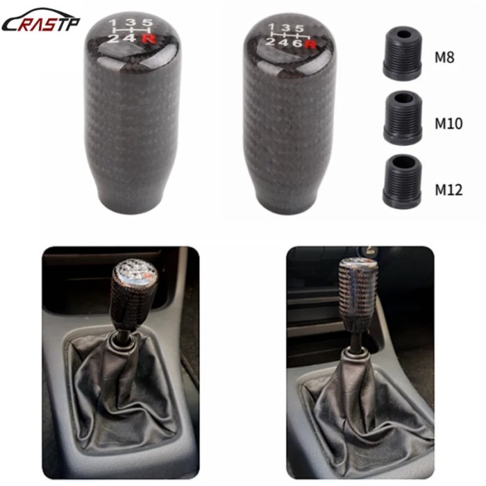 RASTP-Carbon Fiber Gear Shift Knob 5-speed 6-speed Wave Stick Head Gear Head Car Modification Acces