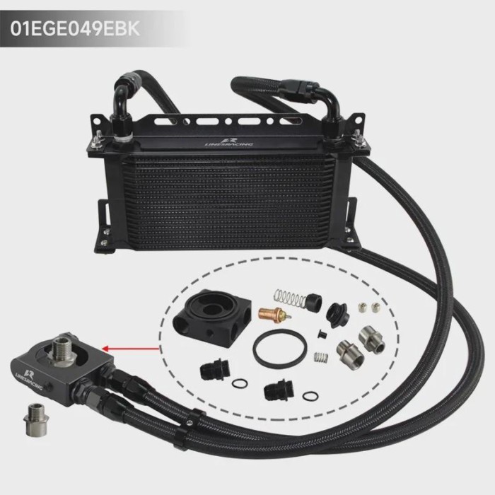 Universal Oil Cooler 15-19 Row w/ Bracket Kit Aluminum Thermostatic 73±0.5° AN10 7/8"-14 UNF And 1/