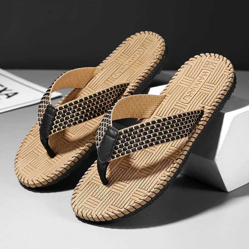 C Cheap Summer En Slipper Men Indoor Home Shoes Lightweight Weaving Flip Ps Men Bedroom Shoes Silen