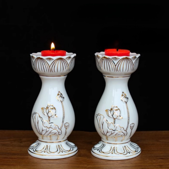 2pcs Ceramic Gold-plated Candle Holder Feng Shui Accessories Household Sacrificial Candle Holder Lo