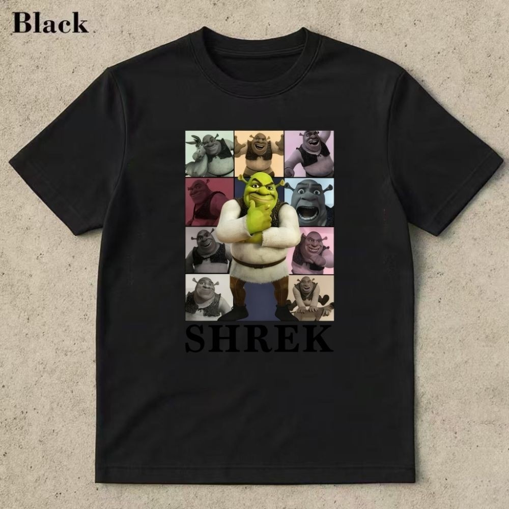 Shrek Character Collage Design เสื้อยืดแขนสั้นฤดูร้อน