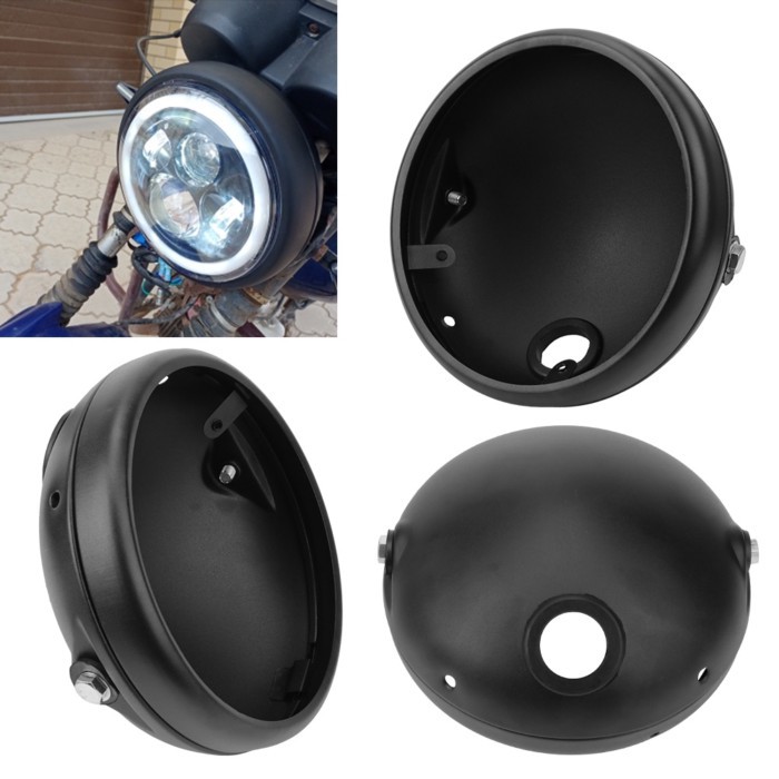 Matte Black Modified Headlight Base Motorcycle Headlight 7-Inch Retro Bucket LED Headlight Shell