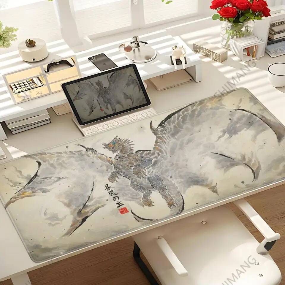 Monster Hunter Wildlands แผ่นรองเมาส์เกม Tapetes de Mesa Teclado, Borracha Kawaii, Tapete de Mesa Antiderrapante, XXL,100x50 ซม.
