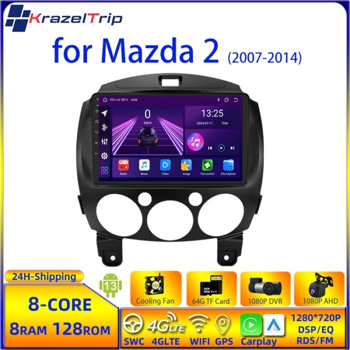 8 Core Intelligent System Car Radio for Mazda 2 2007 - 2014 Carplay Android Auto GPS 2 Din 4G WIFI