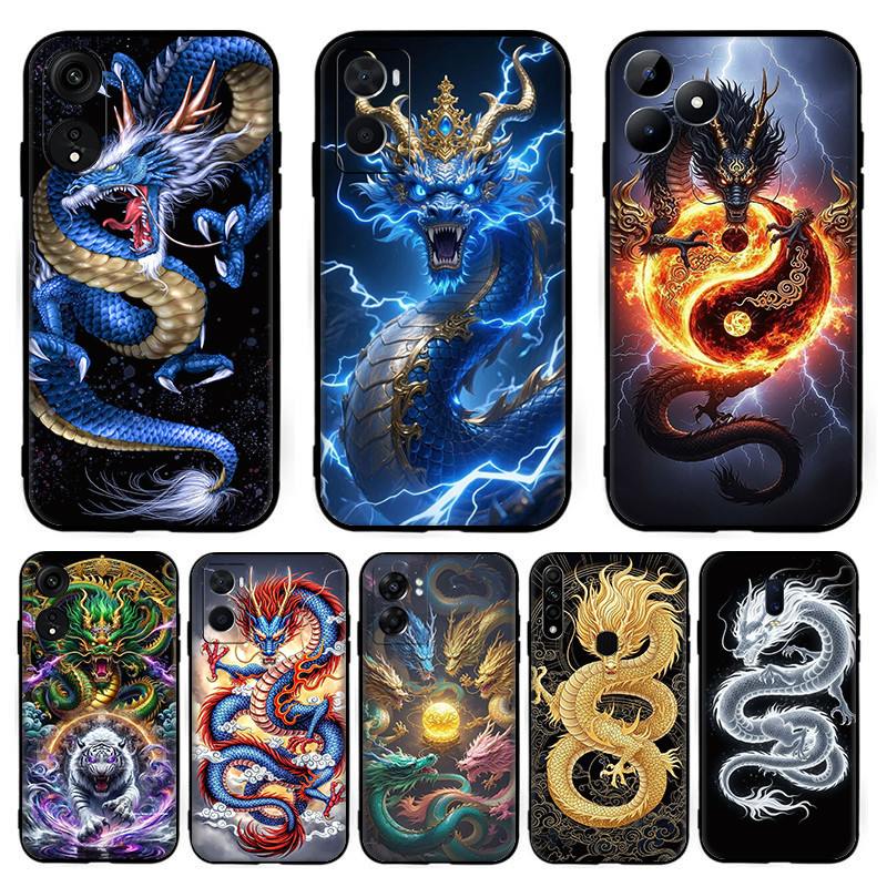 เคสโทรศัพท์TPUซิลิโคนสีดํามังกรจีน[T-8] สําหรับOPPO R9 F1 Plus R9S Reno 2 2Z 2F 3 4 Pro 5 5F Lite 5K