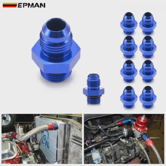 EPMAN 10PCS Straight AN4 AN6 AN8 AN10 AN12 Male Flare To ORB Male Fuel Pump Rail Adapter Aluminum A