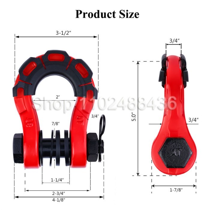 2 Pcs Trailer U-hook 8 Ton 3/4" D-ring Shackles Set u-hook loop hook trailer rope automobile SUV Of