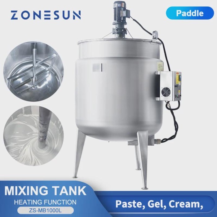 ZONESUN Mixing Tank with Agitator Emulsifying Blender Food Liquid Gel Mixer Drum Paddle Impeller Pr