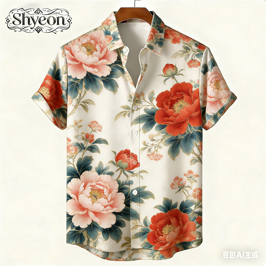 2569 เสื้อเชิ้ตสงกรานต์ไทยผู้ชายพิมพ์ลายดอกไม้สีสันสดใสเสื้อเชิ้ตแขนสั้นลําลองชุดฤดูร้อน 02 ซีเอส
