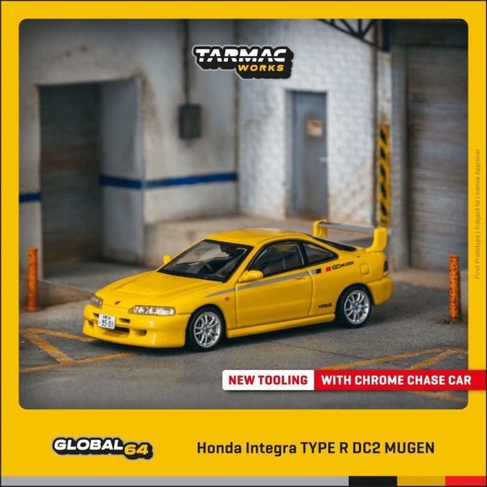 TW 1: 64 Honda Integra TYPE R DC2 MUGEN โมเดลรถโลหะผสมสีเหลืองพระอาทิตย์ตก