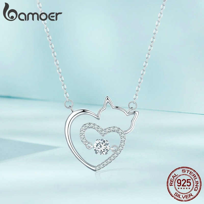 Bamoer สร้อยคอเงินสเตอร์ลิง 925 จี้รูปแมว เครื่องประดับแฟชั่น สําหรับผู้หญิง SCN503