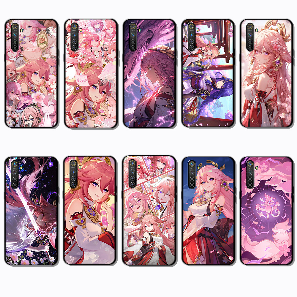 สําหรับRealme 3 5 6 Pro 5i 5s 6i 7i VS11 Yae Miko SlimสีดําBorder TPU Soft Case | โทรศัพท์เปลือยรู้ส