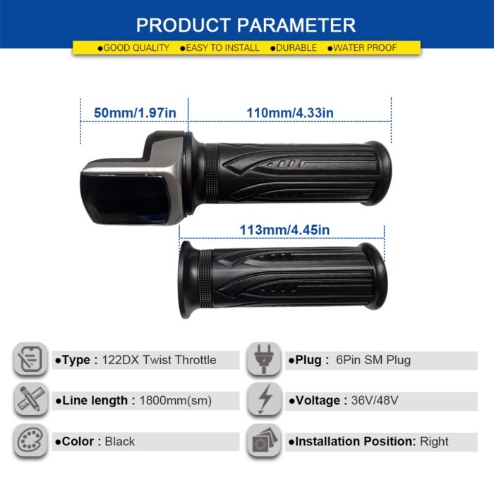 Ebike Thumb Throttle 122DX 36V 48V Right Hand Throttle ebike 6Pin SM Connector For Electric Bicycle