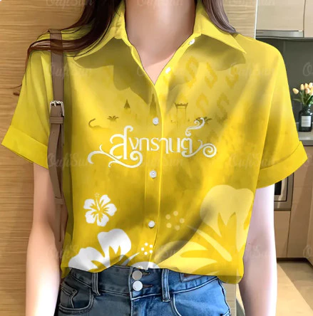 เสื้อสงกรานต์ผู้หญิงลายดอก แขนสั้น ทรงหลวม thumbnail 7