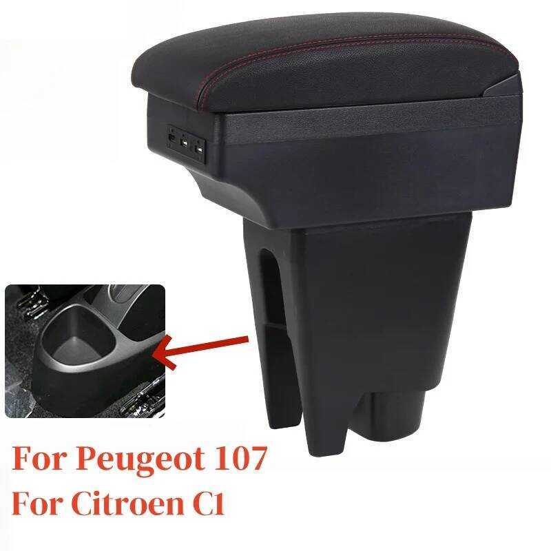การจัดเก็บ USB LED สําหรับ Peugeot 107 Citroen C1 Toyota Aygo BJ BYD F0 ที่เท้าแขนรถกล่องหนังแขน Res