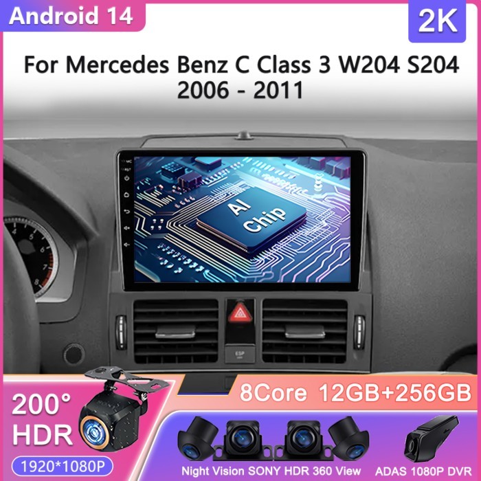 9"Android 14 Carplay Auto For Mercedes Benz C Class 3 W204 S204 2006 2007 2008 2009 - 2011 Multimed